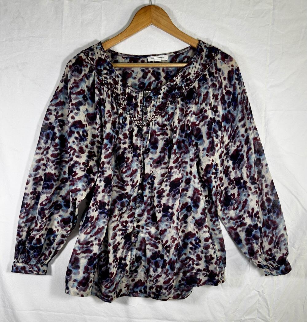 Beachlunchlounge Cotton Boho Top Medium Purple Blue Embroidered Lightweight